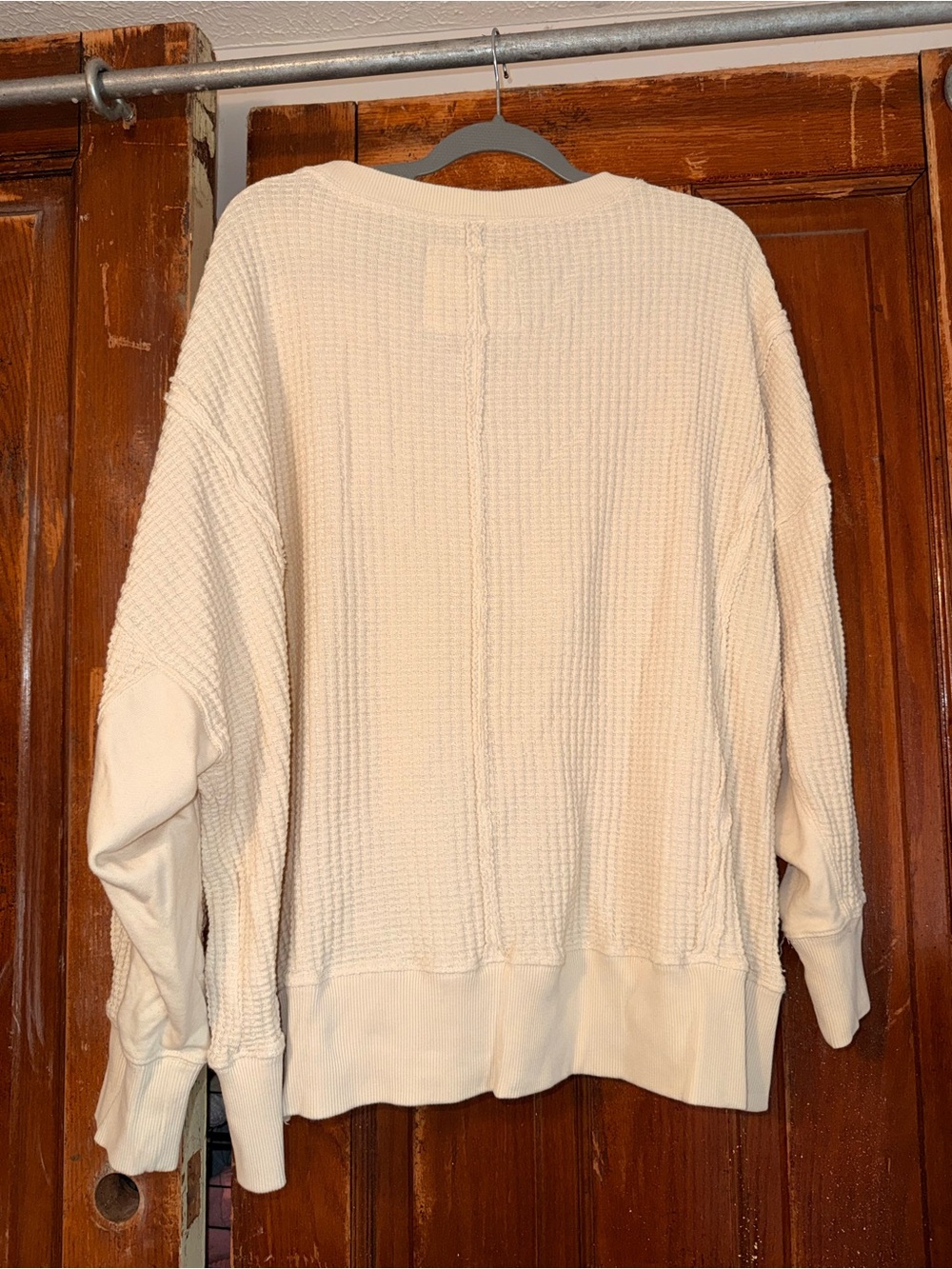 American Eagle Outfitters Cream Waffle-Knit Crewneck Sweater - Picture 2 of 3